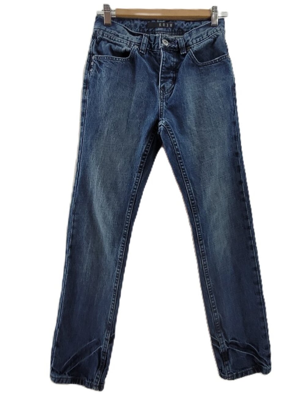 KREW Denim Jeans Women's 25x27 Blue Distressed Stretch Ankle Button Fly KR3W